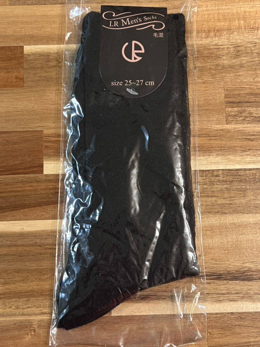 LR Lacy Ribbon 靴下 紳士ソックス 黒 ブラック 毛混 25-27cm メンズソックス レーシーリボン拍卖