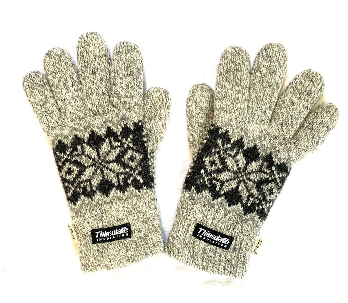 00s L.L.Bean llビーン Thinsulate 手袋 グレー 雪柄 バーズアイ拍卖