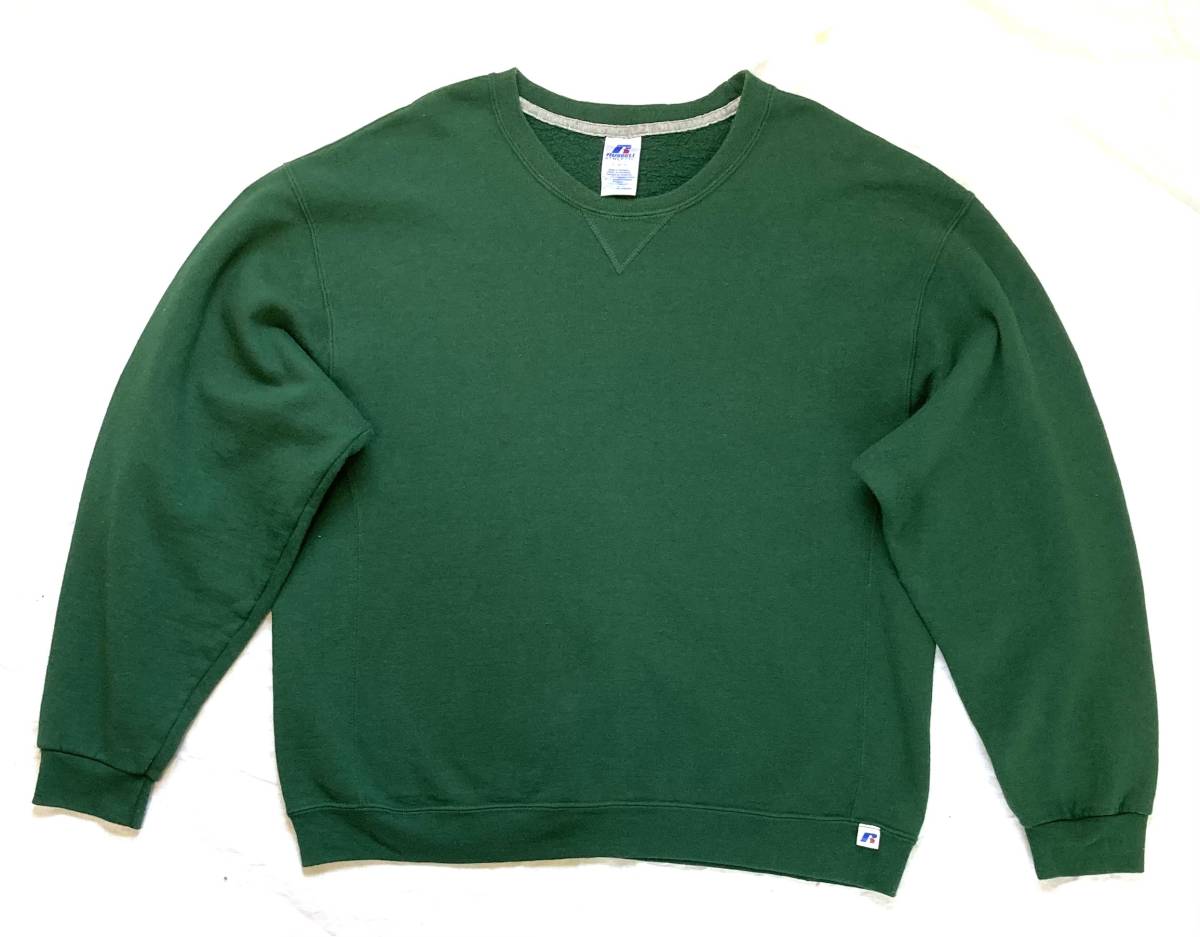 00s RUSSELL ATHLETIC 前V ブランク スウェット 緑 L ラッセル トレーナー サイドパネル拍卖