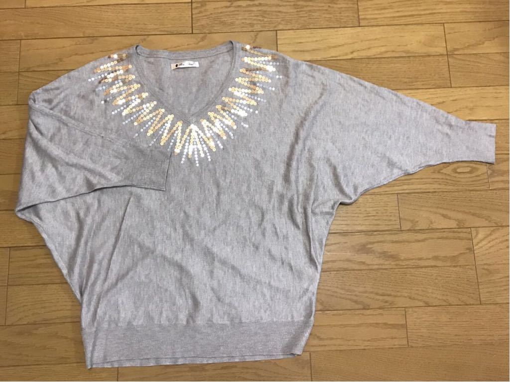 Bou jeloud ブージュルード ベージュ ドルマン袖 ニット カットソー サイズF スパンコール拍卖