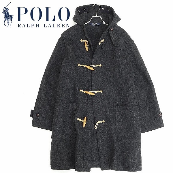 90's◆POLO RALPH LAUREN ポロ ラルフローレン ウール ダッフル コート チャコールグレー LL 国内正規品拍卖