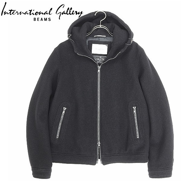 ◆International Gallery BEAMS インターナショナル ギャラリー ビームス ウール 中綿 フーデッド Wジップ ジャケット 黒 ブラック 48拍卖