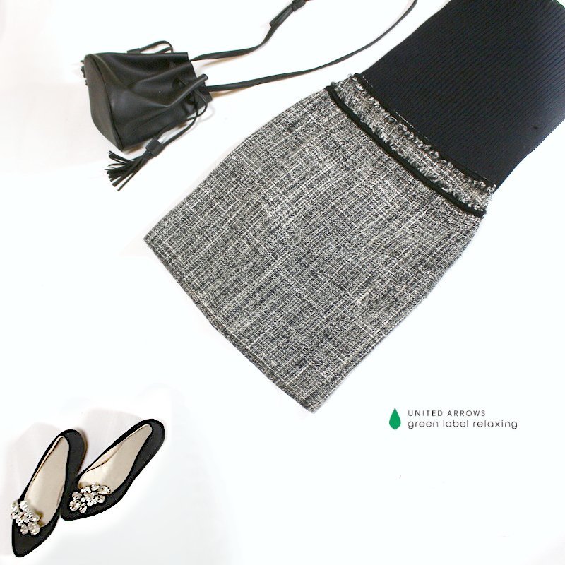 ユナイテッドアローズ グリーンレーベルリラクシング green label relaxing■ 上品 秋 冬 上質 ミックス ツイードスカート ウールスカート拍卖