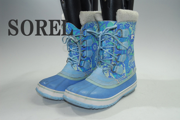 厳選!バイヤー海外買い付け!DS8958★最高傑作★SOREL・ソレル★/4ホール/青花柄/Hi/ボア付/防寒/防水/高品質レザー/ラバー/23.5㎝拍卖