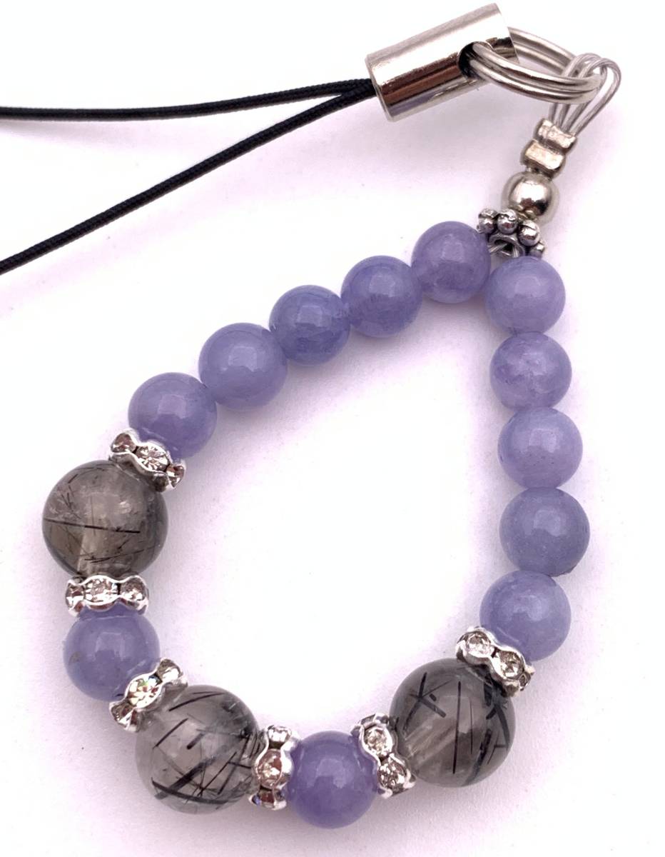 天然石タンザナイト&ブラックルチルクォーツのストラップ拍卖