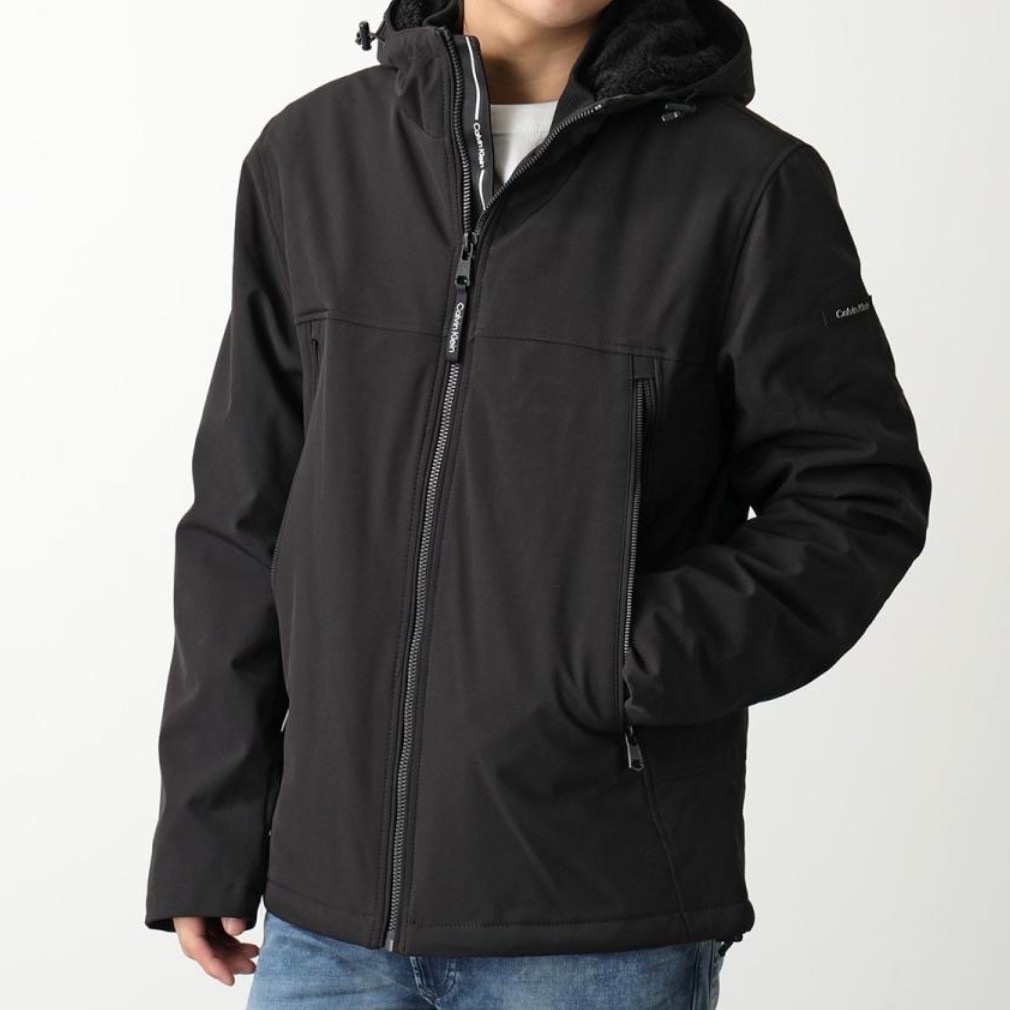 【M】Calvin Klein カルバンクライン 裏ボア中綿フードジャケット SHERPA LINED HOODED SOFT SHELL JACKET/ BLACK拍卖