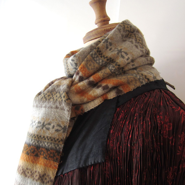 美品 レナウン★ ネイティブ柄 ボーダー ストール拍卖