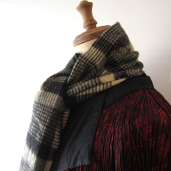 美品 Neck Wear/ネックウエアー★ ウール100% チェック柄マフラー拍卖