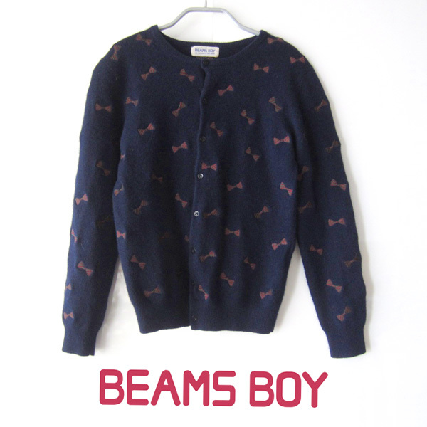 美品 BEAMS BOY/ビームスボーイ★ ウール100% ニットカーディガン ネイビー拍卖