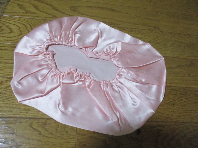未使用 サテンシルク100% つぼみヘアナイトキャップ 薄ピンク 4色あります。拍卖