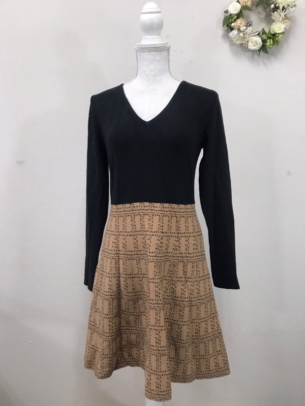 2191 【 LIPSY LONDON 】 ウエスト切替 ニットワンピース サイズ:EU40 色:ブラック・ブラウン拍卖