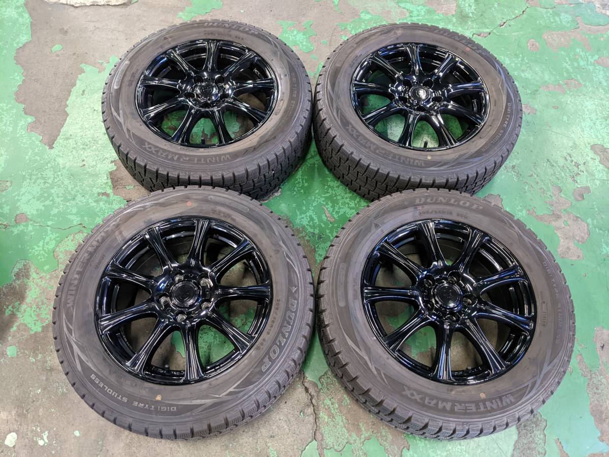 来店受け渡し歓迎♪ 205/65R16 【16×6.5 5-114.3 +47 ハブ手計73】 グロスブラックカスタム スタッドレスセットです。拍卖