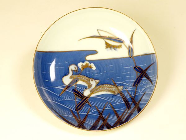 【6940】懐石道具 平戸焼 水鳥の図 染付 皿 B215(初品・買取品)拍卖