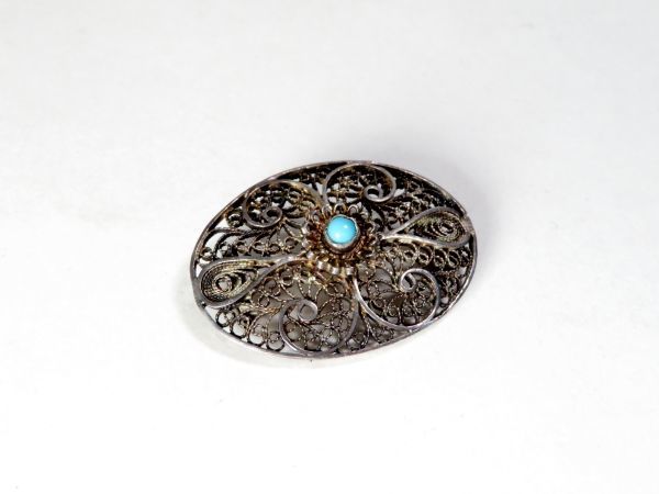 【7069】和装小物 大正~昭和 銀細工 宝石入り 帯留(初品・買取品)拍卖