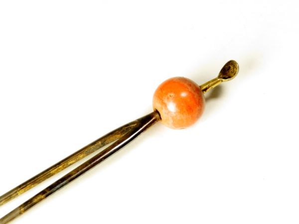 【7091】和装小物(明治・大正・昭和)銀細工 本珊瑚 かんざし(初品・買取品)拍卖