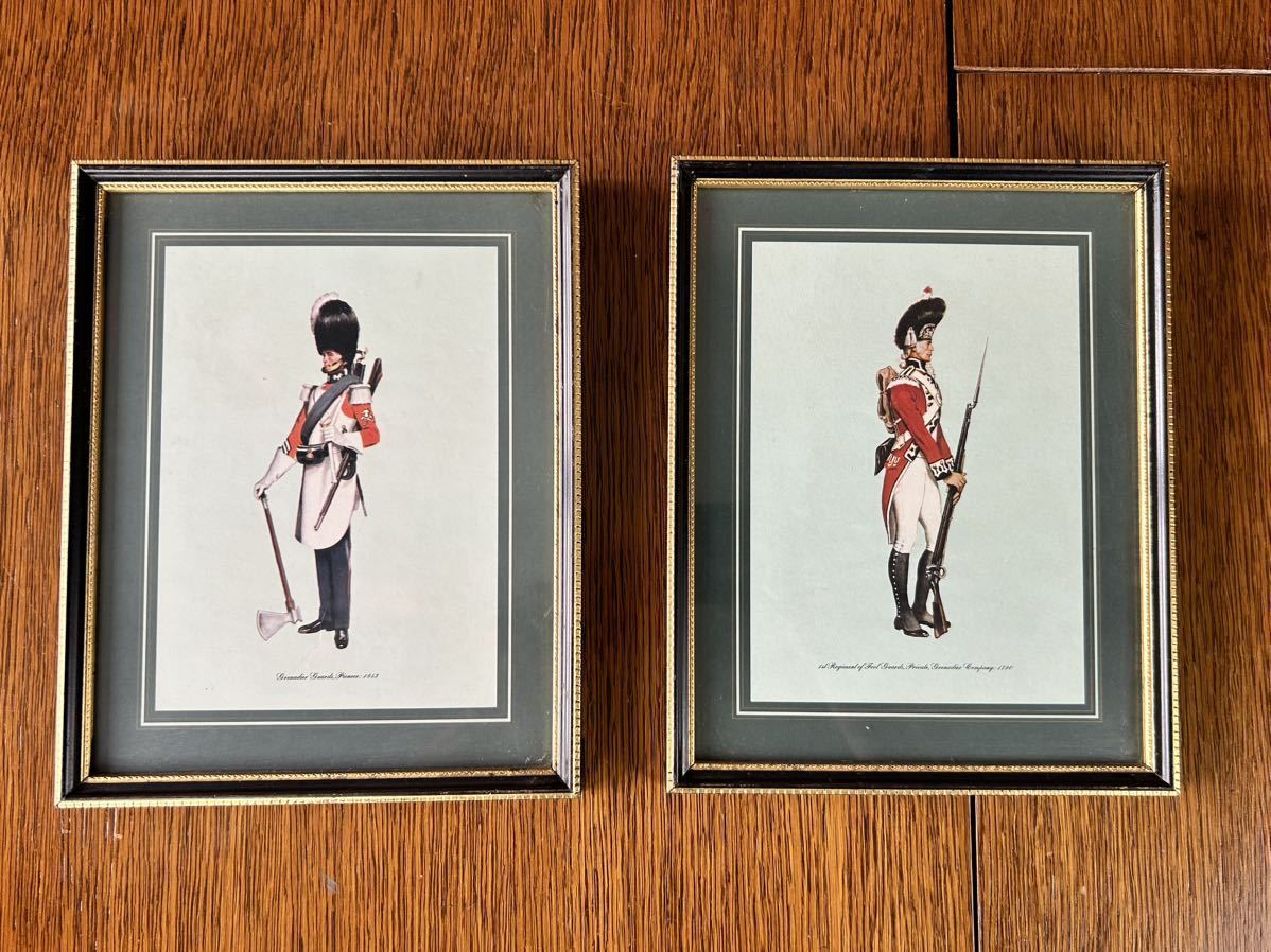 【国内発送661】イギリス アンティーク 絵画 英国 ロンドン コマンダー ソルジャー ゴールドxブラック木製フレーム入り プリント画 2個拍卖