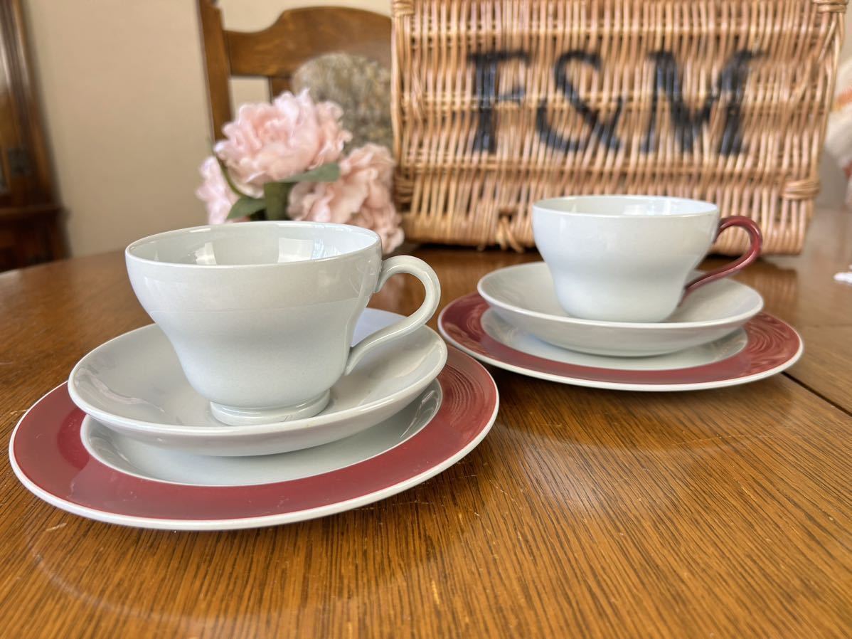 イギリス1953-1954年ウェッジウッド Wedgwood 「ウインザー グレイ」 トリオ(カップ ソーサー ケーキプレート) 2客②拍卖