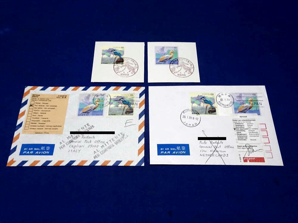 U028w 水辺の鳥第6集2種台紙貼り記念印イタリア宛留置実逓便 ガッターペアオランダ宛留置実逓便(H5)拍卖