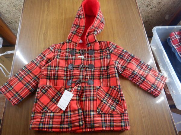 ダッフルコート NO.15 子供用赤チェック 110 日本製 胸56 アクリル100% フジスター 未使用 拍卖