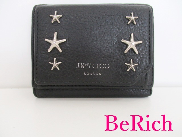 ジミーチュウ JIMMY CHOO 三つ折り財布 ビアーレ 黒 ブラック レザー 札入れ 小銭入れ コンパクト ウォレット【中古】 bs3354拍卖
