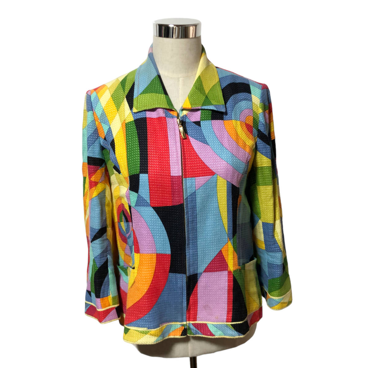 LEONARD レオナール 総柄 ジャケット 七分袖 コットン シルク リネン 13AR マルチカラー ジップアップ レディース A38拍卖