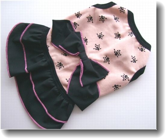 犬服W96-DS■DSサイズ■ダックスS等小型犬用ハート柄ミニ裏毛ピンク色ミニ裏毛ワンピース*リボン・ハンドメイド拍卖