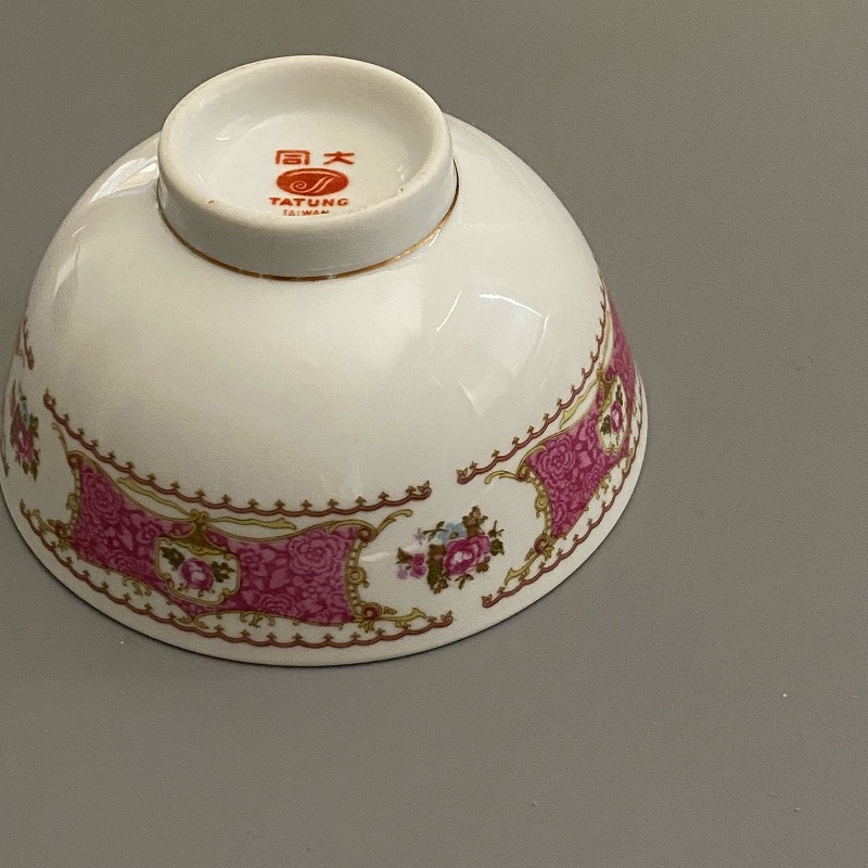 ◆台湾レトロ◆大同製◆お碗 お茶碗 ピンク ブーケ レース花◆台湾食器◆ヴィンテージ拍卖