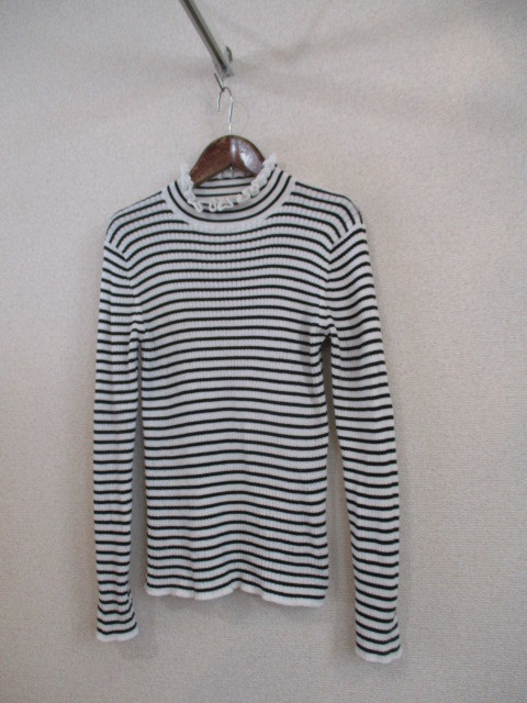 grove白×黒ボーダーハイネックリブニット(USED)11019)拍卖