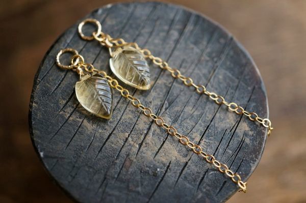 【フープ用チャーム】K14GF827 シトリンリーフとチェーンのチャーム 1ペア /フープピアス・フープイヤリング・ピアリング ピアスチャーム拍卖