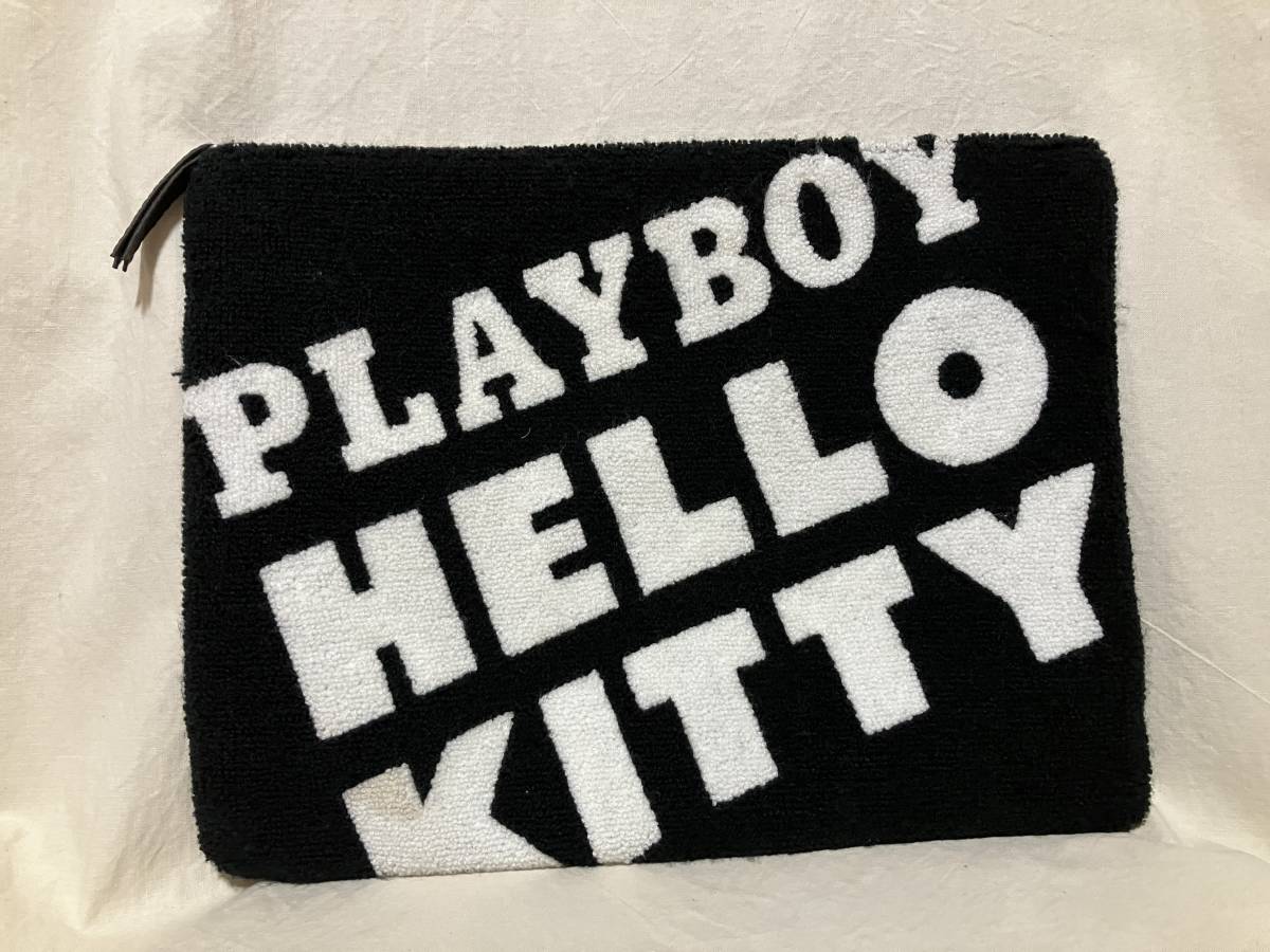 PLAYBOY×HELLO KITTY プレーボーイ×ハローキティー クラッチバッグ/ポーチ 黒/白 中古品拍卖