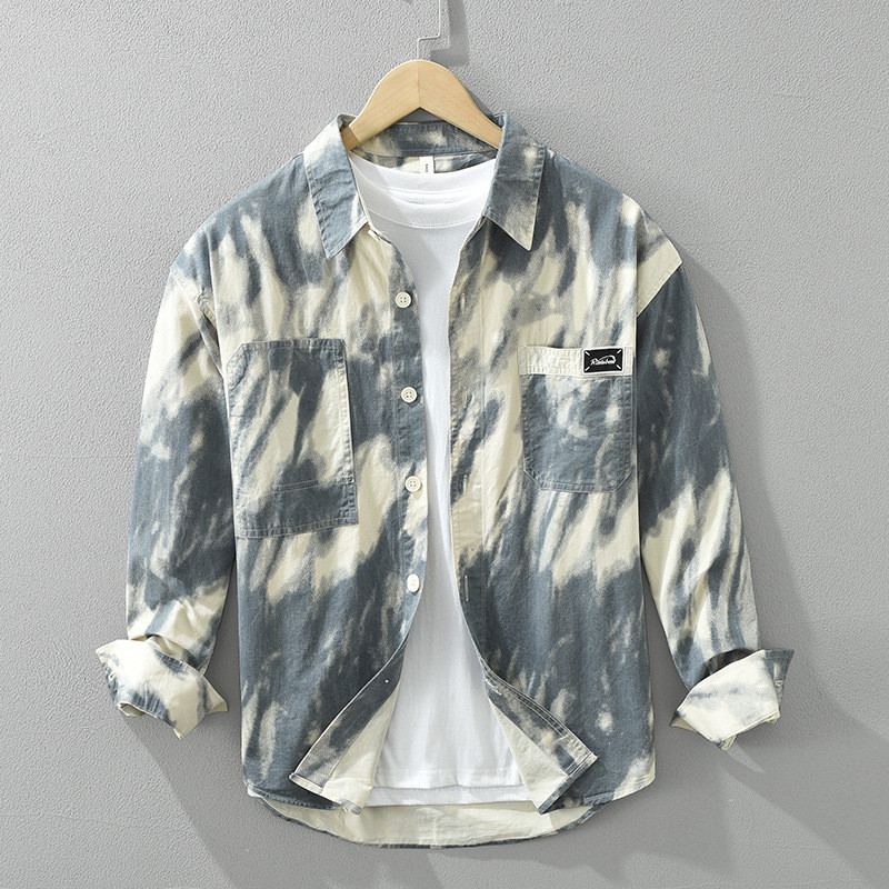 2024新品 長袖シャツ タイダイプリント ウエスタンシャツ 春秋服 メンズ*シャツジャケット トップス【7219】グレー【M-3XL選択】拍卖