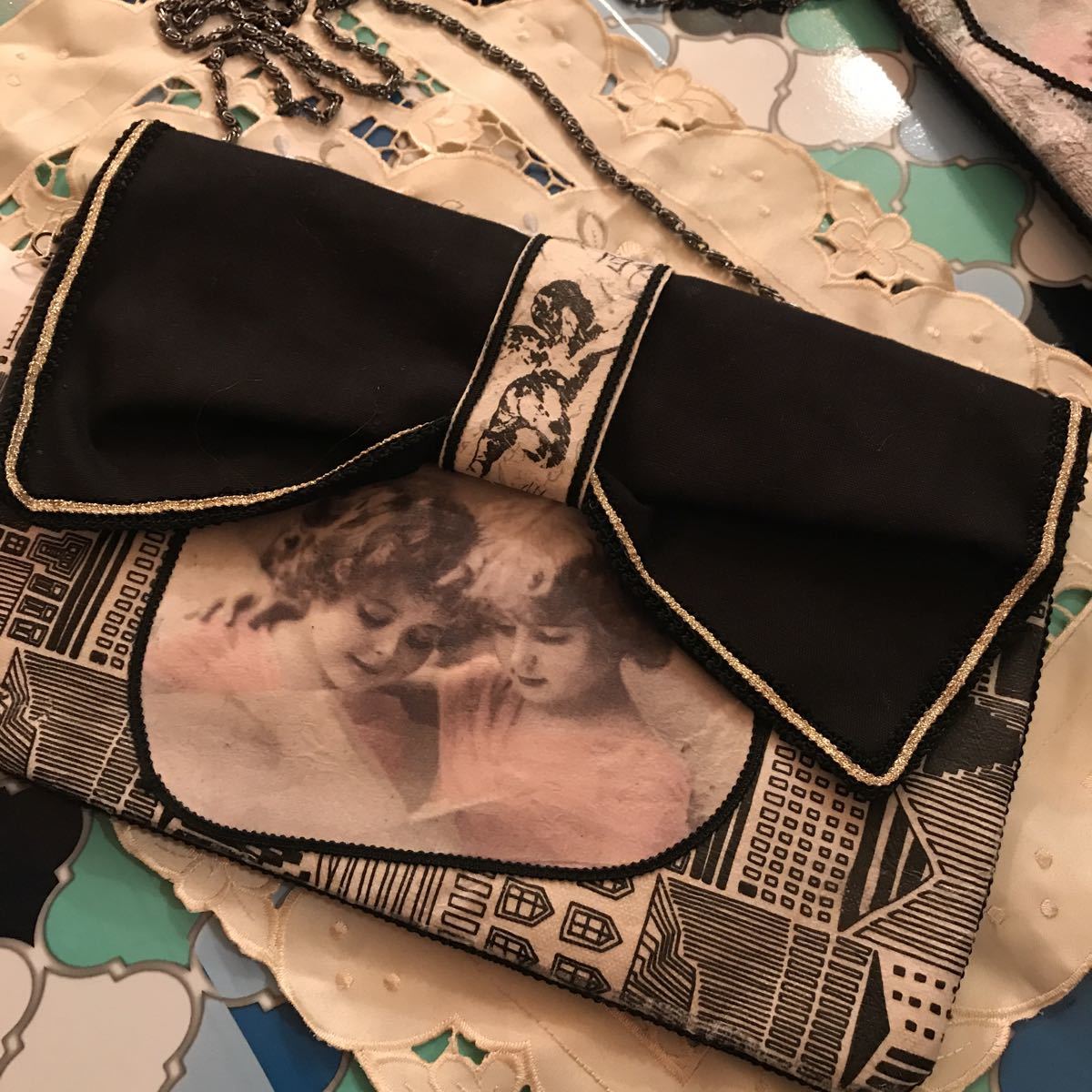 ハンドメイド★デコパージュ クラッチショルダーバッグ拍卖