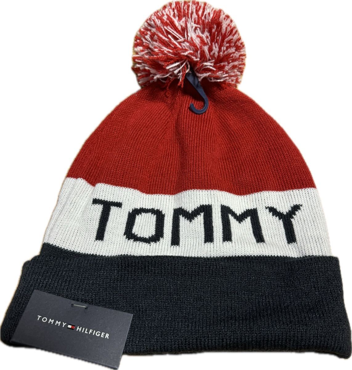 TOMMY HILFIGER トミーヒルフィガー 文字入り ニットキャップ ボンボン付きニットキャップ拍卖
