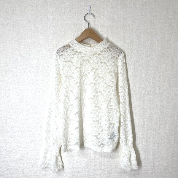 LOWRYS FARM ローリーズファーム フラワー シースルー カットソー M ホワイト 白 長袖 トップス 花柄拍卖