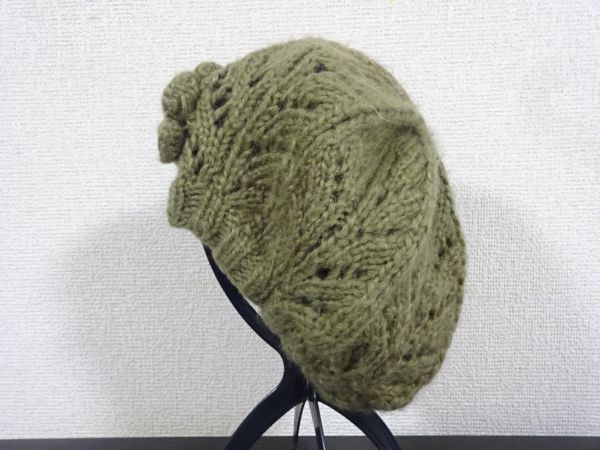Z レディース・婦人用 Z カーキ色 編み込みニット帽 ベレー帽 サイズ57cm〜59cm キャップ 帽子 リボン付拍卖