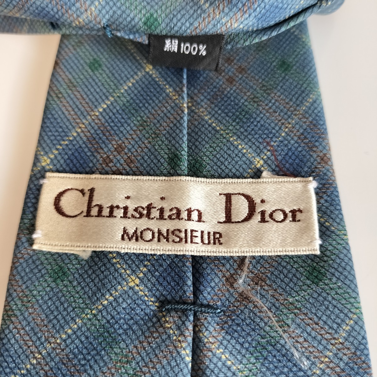 Christian Dior(クリスチャンディオール)青緑茶チェックネクタイ拍卖