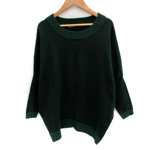 グリーンレーベルリラクシング ユナイテッドアローズ ニット セーター 長袖 ラウンドネック ウール混 モスグリーン /SM12 レディース拍卖