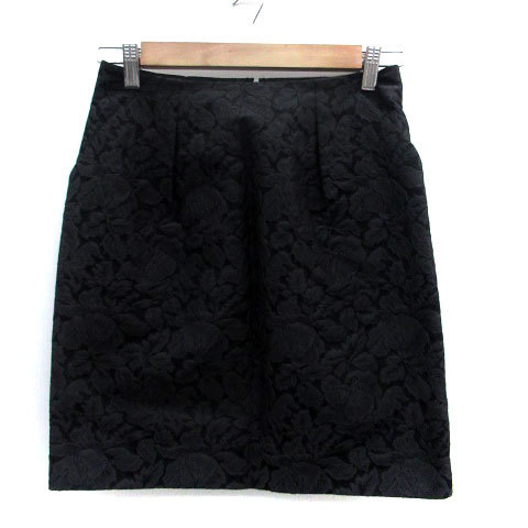 アナイ ANAYI 台形スカート ミニ丈 花柄 38 黒 ブラック /HO27 レディース拍卖