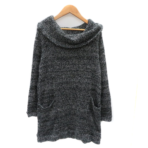 シューラルー SHOO・LA・RUE チュニック ニット カットソー 長袖 オフタートルネック 無地 M 黒 ブラック /YK28 レディース拍卖