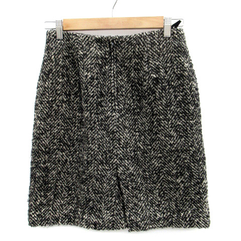 BLV 147 onward 台形スカート ひざ丈 ヘリンボーン柄 ウール 11 黒 ブラック アイボリー /SM24 レディース拍卖