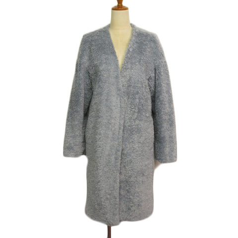 レイビームス Ray Beams ボア Vネック ロングコート 0 青 ブルー レディース拍卖