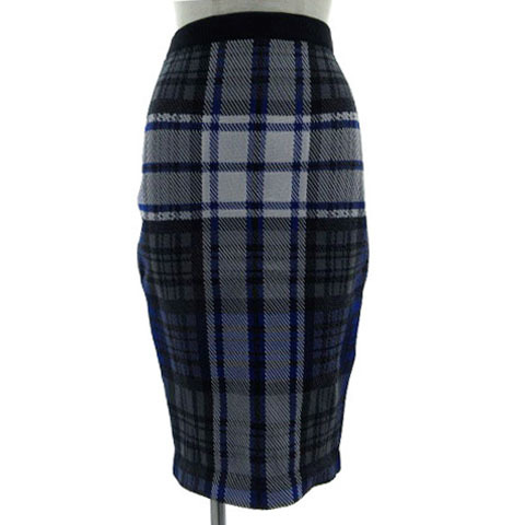 ルシェルブルー LE CIEL BLEU スカート ニット タイト ミディ丈 日本製 ウエストゴム チェック ブラック 黒 グレー 青 白 F拍卖