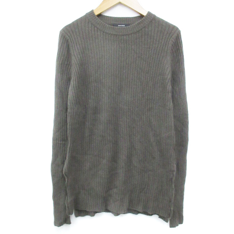 ジャーナルスタンダード リブニット カットソー 長袖 クルーネック サイドスリット 無地 ウール混 F カーキ /FF37 レディース拍卖