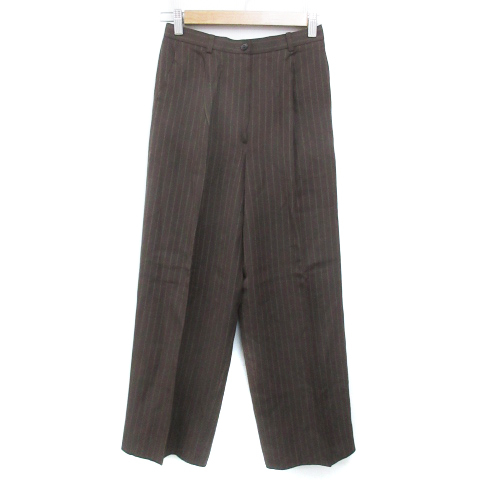 バーバリーズ Burberrys タックパンツ ワイドパンツ ロング丈 ウール ストライプ柄 9 茶 ブラウン ベージュ /FF27 レディース拍卖