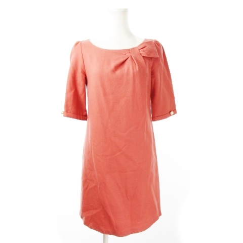 アプワイザーリッシェ Apuweiser-riche ワンピース ミニ 五分袖 ウール リボンデザイン ポイントパール フェミニン スイート 2 ピンク拍卖