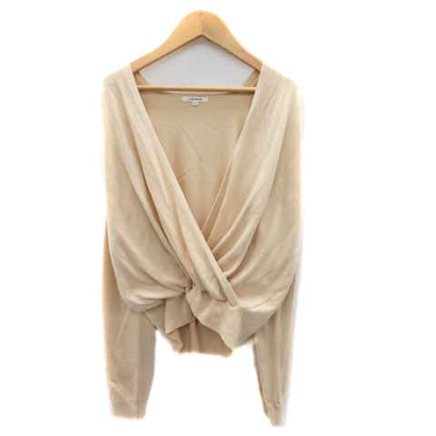 ルーニィ LOUNIE ニット カットソー 長袖 Vネック カシュクール 無地 ウール混 F ベージュ /YK46 レディース拍卖