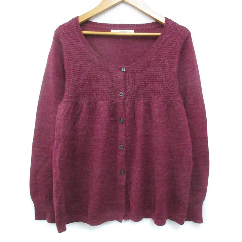 グローバルワーク GLOBAL WORK シュカ Shuca ニットカーディガン ミドル丈 薄手 切替 ウール混 L 赤 レッド /FF51 レディース拍卖