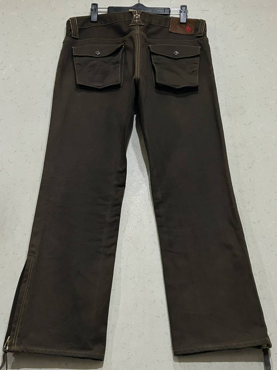 ※SKULL FLIGHT スカルフライト シルバー925D管 裾ジップ スタッズループ ピケ パンツ 日本製 ブラウン 大きいサイズ 36 BJBD.A拍卖