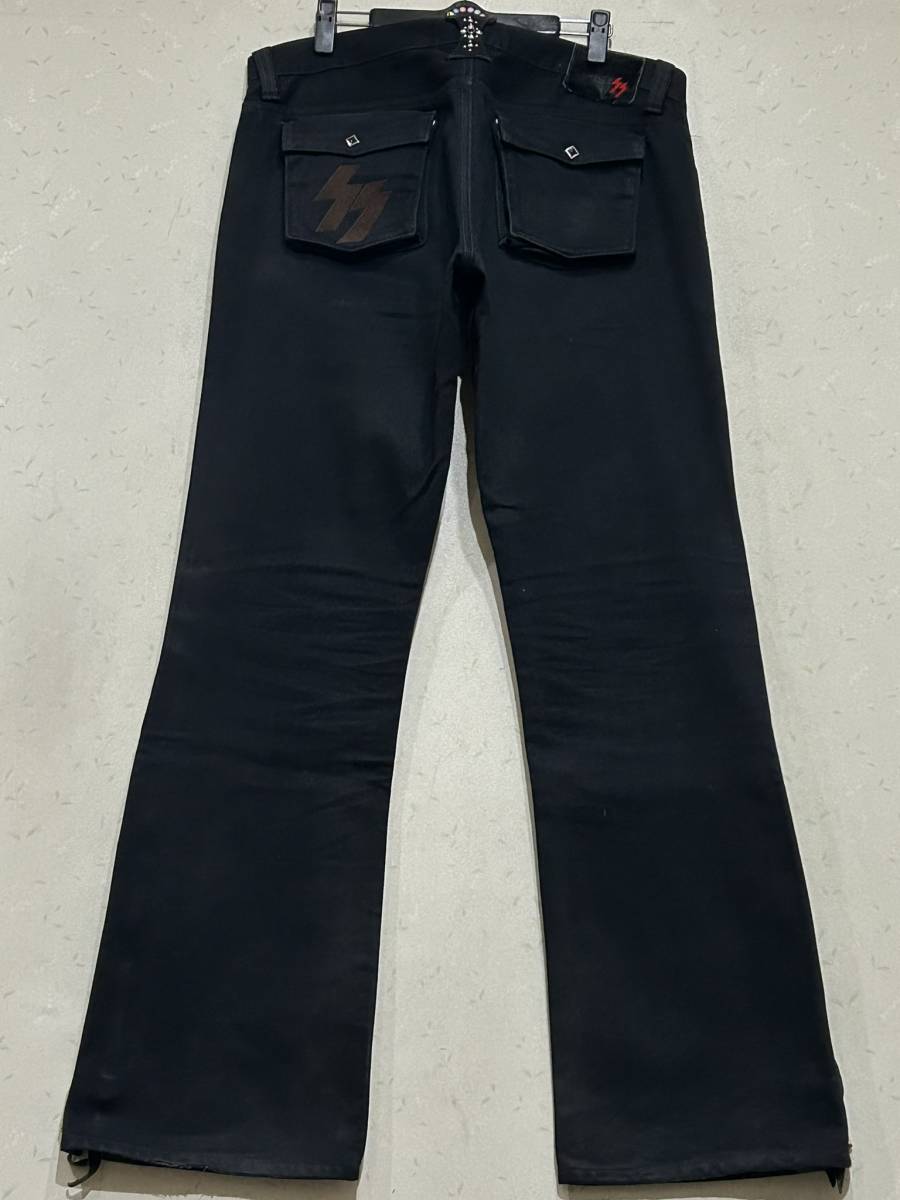 ※SKULL FLIGHT スカルフライト シルバー925D管 裾ジップ スタッズループ ピケ パンツ 日本製 ブラック 大きいサイズ 36 BJBD.A拍卖
