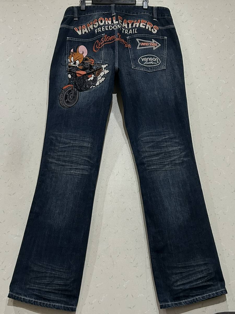 ※バンソン VANSON TOM&JERRY トムとジェリー 刺繍&ロゴ刺繍 デニムパンツ 未裾直 大きいサイズ 38 BJBD.A拍卖